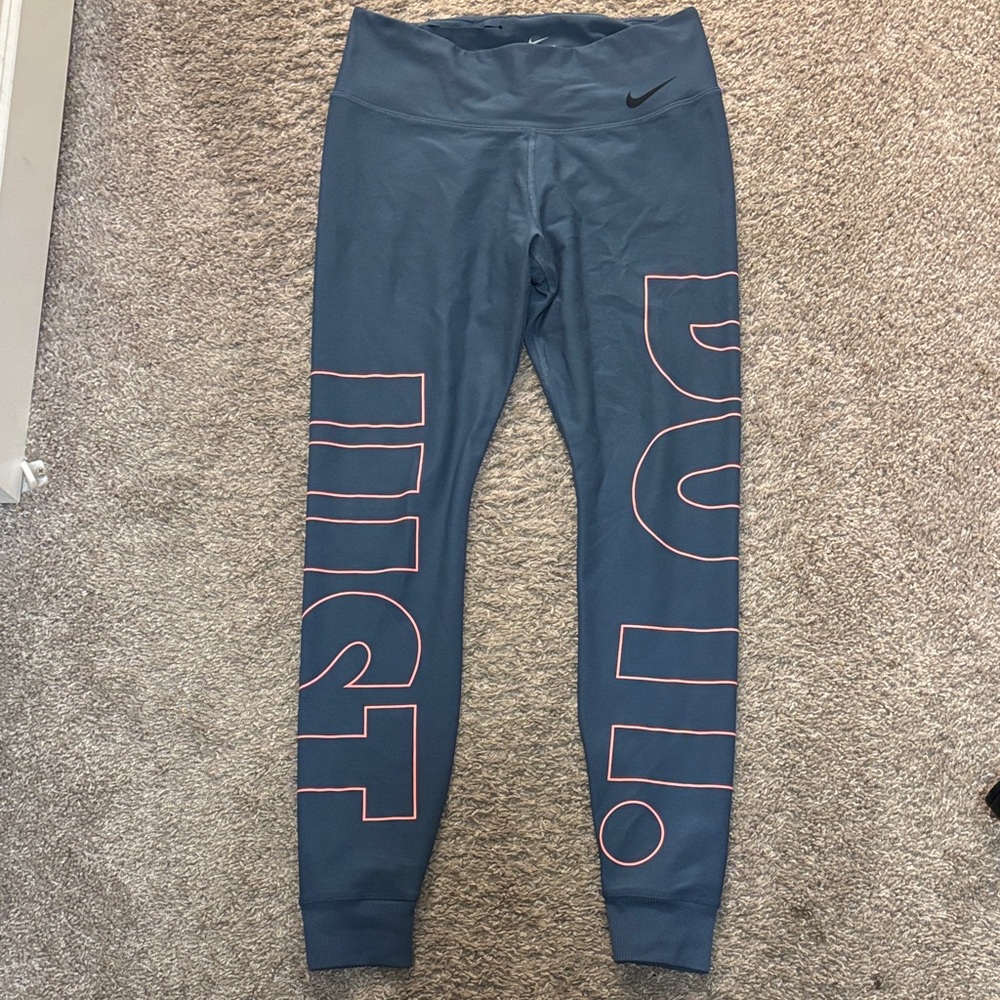 Nike Navy Leggings with Pink Outline 'JUST DO IT' Side Logo